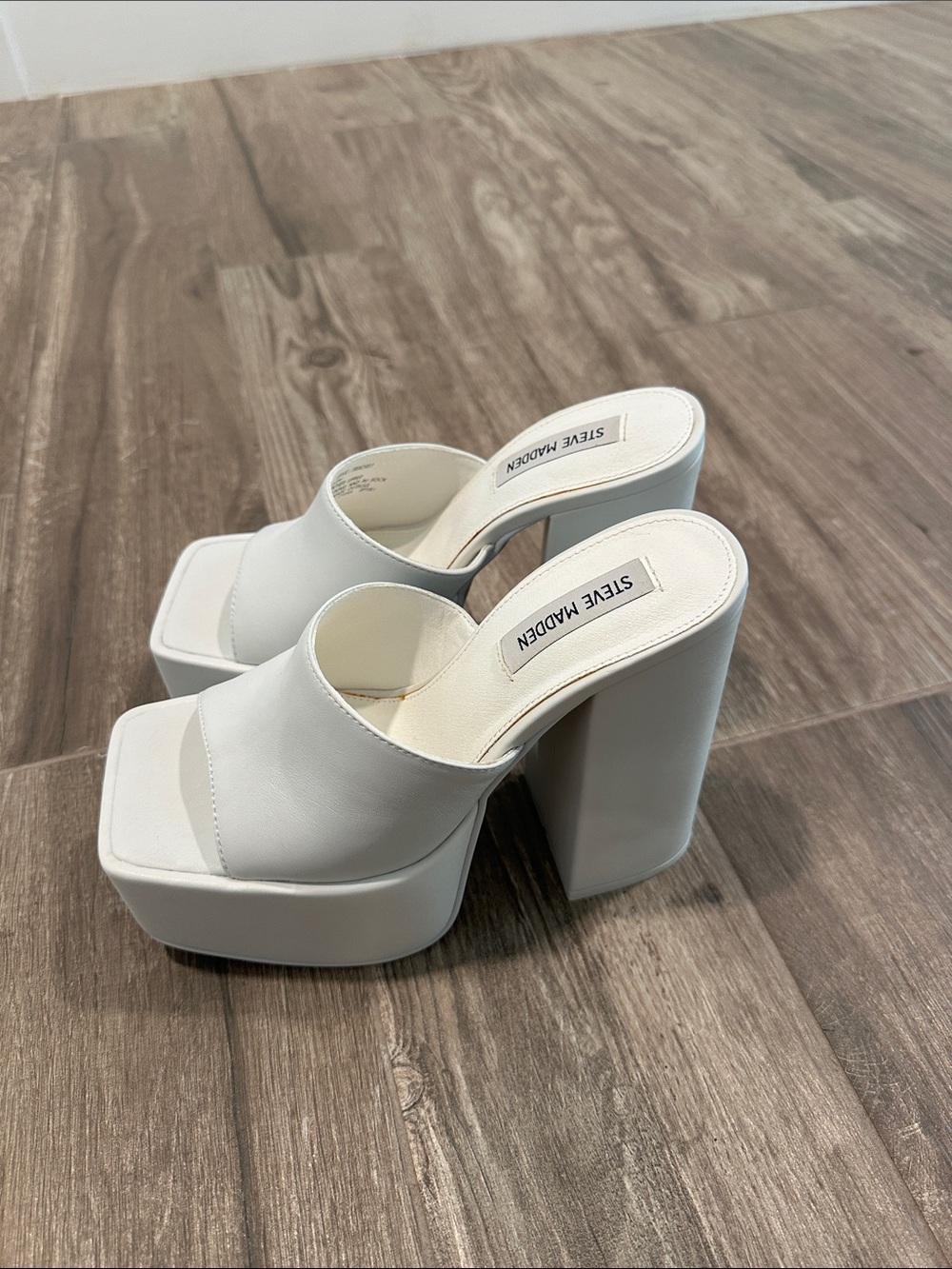 Steve Madden White Platform Mule Heels